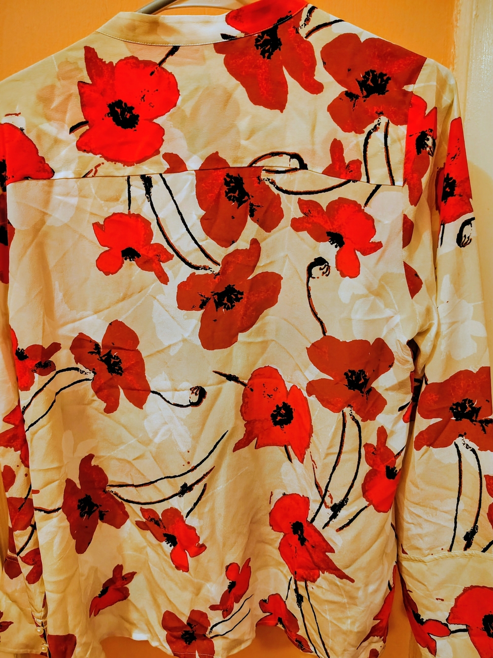 J. Crew Cream Button-Down with Red Floral Poppy Print